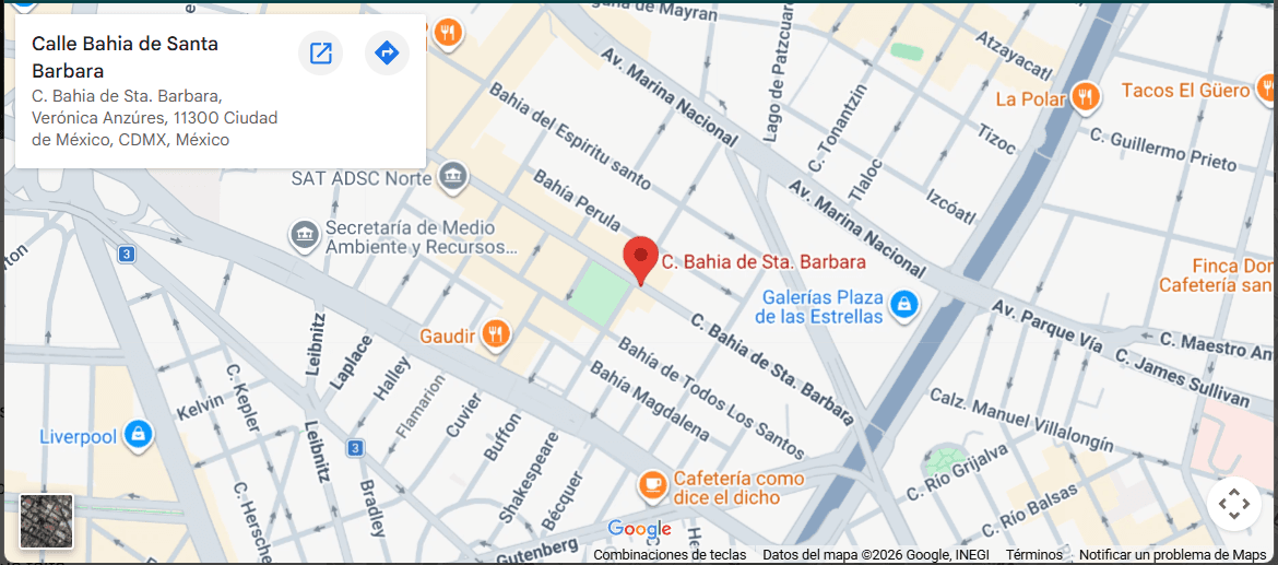 Mapa de ubicación del Centro de Atención, Bahía de Santa Bárbara 145, Col. Verónica Anzures, Ciudad de México